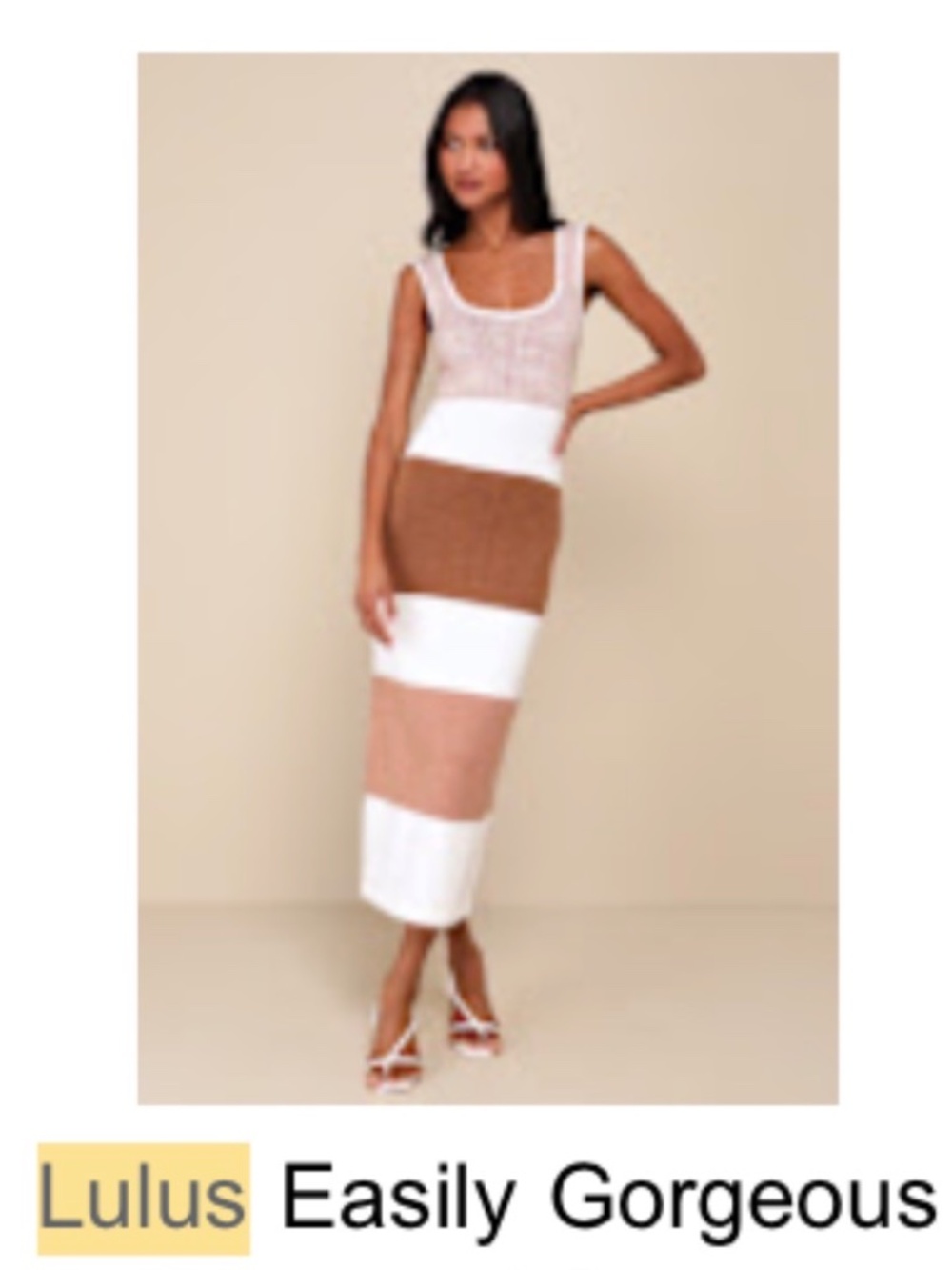 Lulus Ivory and brown striped midi sweater dress